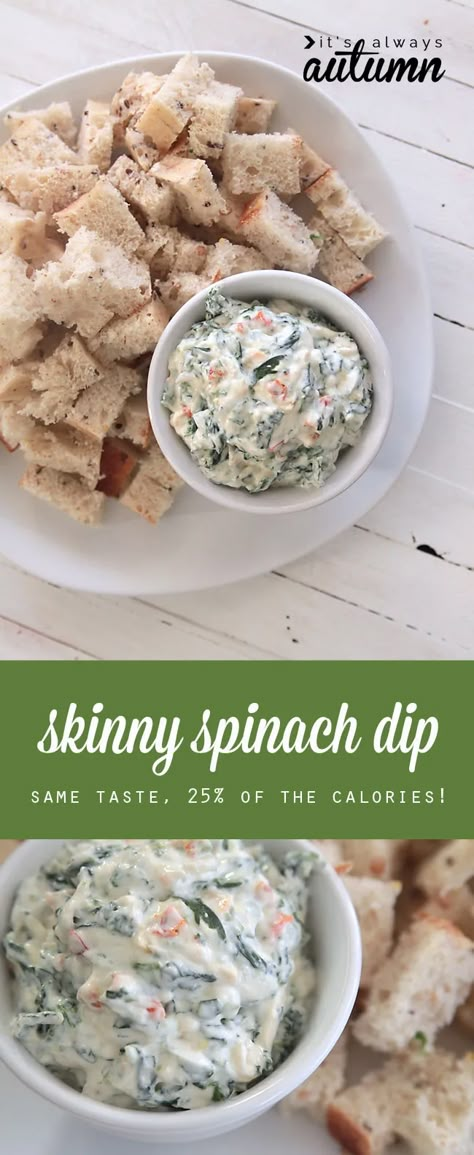 this skinny spinach dip recipe tastes just as good as the original with less than a fourth of the calories! the secret ingredient is blended cottage cheese! Treat Packaging Ideas, Blended Cottage Cheese, Treat Packaging, Chips Dip, Spinach Dip Recipe, Cheesecake Dip, Cottage Cheese Recipes, Spinach Dip, Corn Dogs