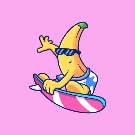 Surfing Cartoon, Banana Party, Surf Tattoo, Banana Beach, Surf Logo, Banana Art, Brick Wall Background, Beach Room, Cartoon T Shirts