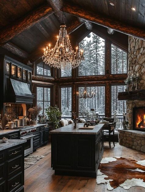 Attractive Log Cabins Black Log Cabin, Cabin Addition, Log Cabin Kitchen, Luxury Log Cabins, Cabin Kitchen, Cabin Kitchens, Log Cabins, Log Cabin, Kids Room