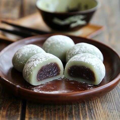 🍵🍡 Delight in our soft and chewy Matcha Red Bean Mochi! A sweet and earthy Japanese treat! 💚🍵 #MochiLovers Matcha Red Bean Mochi Ingredients: Glutinous rice flour (2 cups) Matcha powder (1 tbsp) Sugar (1/2 cup) Water (1 cup) Red bean paste (1 cup) Cornstarch (for dusting) Instructions: Mix glutinous rice flour, matcha powder, sugar, and water to form a smooth batter. Steam the batter until set. Let cool and cut into pieces. Wrap each piece around a small amount of red bean paste and dust ... Mochi Ingredients, Asian Desert, Red Bean Mochi, Red Bean Dessert, Matcha Red Bean, Japanese Treats, Instagram Recipes, Glutinous Rice Flour, Powder Sugar