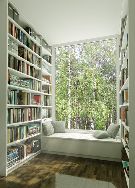 Home Library Rooms, Home Library Design, Home Libraries, Reading Corner, House Room, Easy Home Decor, Home Library, Home Room Design, Window Seat