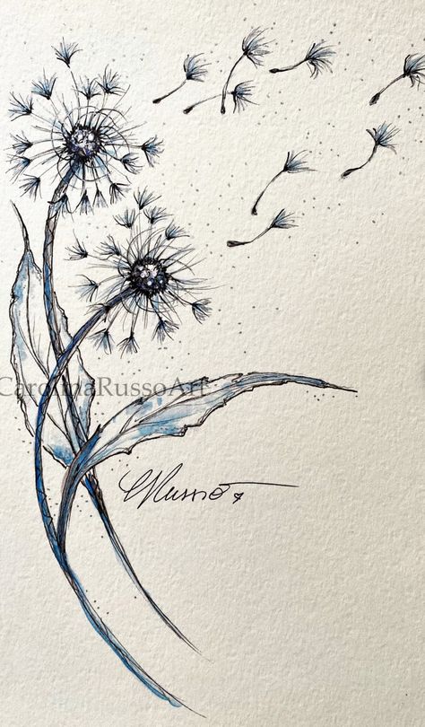 Line Art Dandelion, Dandilines Tattoo, Dandelion Fluff, Dandelion Tattoo Design, Dandelion Drawing, Abstract Watercolors, Dandelion Tattoo, Coord Set, Mom Tattoos