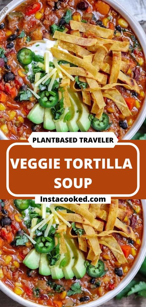 Make a batch of this vibrant and delicious Veggie Tortilla Soup on this gloomy Sunday and enjoy leftovers tomorrow to start the new week right! It’s full of vegetables and plant protein, an easy to make One-Pot meal, ready in about 30 minutes…and just really yum and cozy! Healthy Dinners Family, Veggie Tortilla Soup, Vegetable Tortilla Soup, Vegetable Tortilla, Veggie Tortilla, Gloomy Sunday, Dinners Family, Dinner Recipes Quick, Quick And Easy Meals