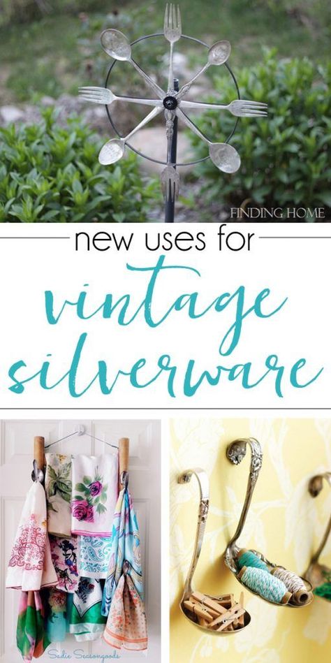 So many great ways to use old silverware. I need to try to find a couple of pieces to make this one! That hanky holder is amazing. #silver #silverware #vintagesilver #vintagestyle Crafts With Silverware, Repurpose Silverware, Old Silverware, Diy Projects For Couples, Ikea Farmhouse, Repurposed Projects, Creative Upcycling, Silver Silverware, Recycled Silverware