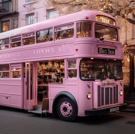 Converted Double Decker Bus, Renovated Bus, Pink Bus, Random Vintage, Mobile Coffee Shop, Pink Cafe, Brunch Cafe, Pink Mobile, Mobile Coffee