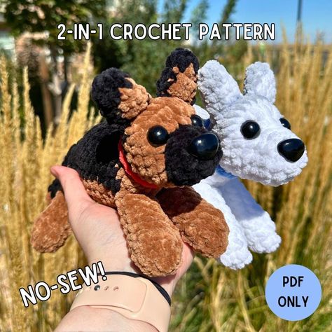 2-in-1 German Shepherd, Husky Dog No-Sew Crochet Pattern | FREE Youtube Tutorial (see description for details) German Shepard Crochet Pattern, German Shepherd Crochet Pattern, Crochet German Shepherd Pattern Free, Crochet Husky Pattern Free, Husky Crochet Pattern Free, Crochet German Shepherd, Crochet Husky, Chunky Amigurumi, Crochet Topper