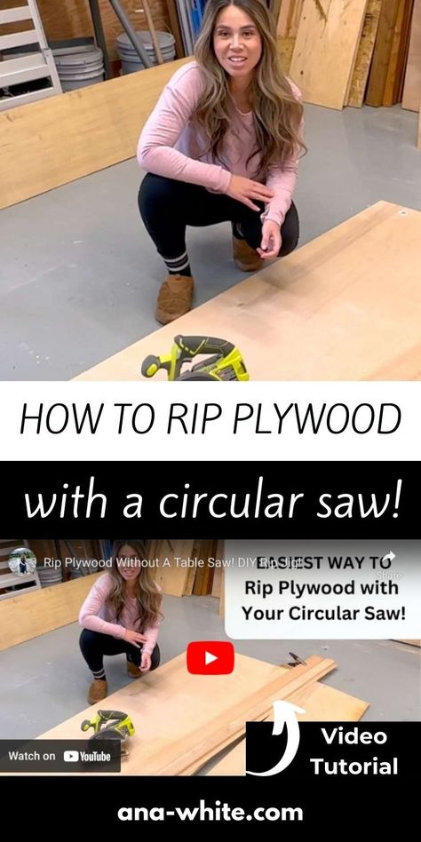 Here's how to rip plywood with a circular saw!  This super easy to make jig will help you make straight rip cuts with your circular saw. Diy Table Saw With Circular Saw, Table Saw Ripping Jig, Circular Saw Storage Rack, Diy Circular Saw Guide, Jig Saw Circle Jig, Circle Jig For Router, Woodwork Tips, Circular Saw Jig, Youtube Video Template