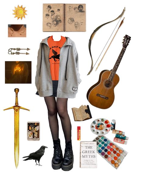 Percy Jackson Fashion, Camp Halfblood Aesthetic Outfits, Pjo Outfit Ideas, Pjo Inspired Outfits, Percy Jackson Aesthetic Outfits, Will Solace Outfits, Apollo Outfits, Apollo Outfit, Apollo Inspired Outfits