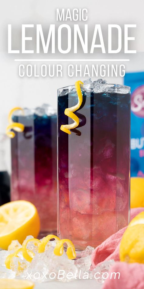 Magic Lemonade, Color Changing Lemonade, Galaxy Lemonade, Kids Lemonade, Fun Party Drinks, Flavored Lemonade, How To Make Magic, Lemonade Drink, Scrumptious Food