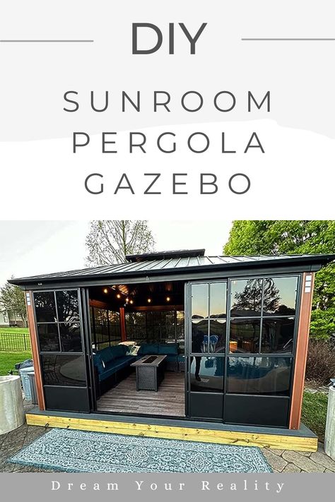 Screened In Gazebo Ideas Backyard, Solarium Diy, Hardtop Gazebo Ideas, Gazebo Ideas Backyard Outdoor Enclosed, Enclosed Gazebo Ideas Backyard, Screened In Gazebo Ideas, Enclosed Pergola Ideas, Patio Enclosure Ideas On A Budget, Diy Enclosed Patio