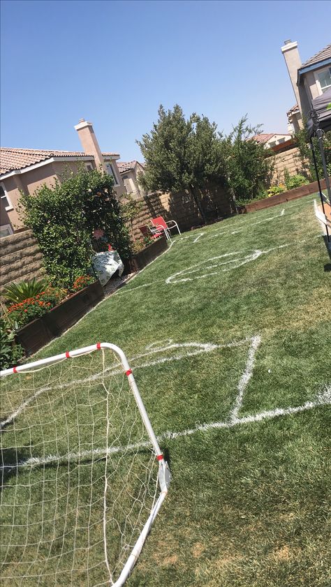 Soccer Field In Backyard, Backyard Soccer Goal, Backyard Soccer Ideas, Soccer Field Backyard, Backyard Soccer Field, Soccer Backyard, Backyard Soccer, Boys Garden, Soccer Theme Parties