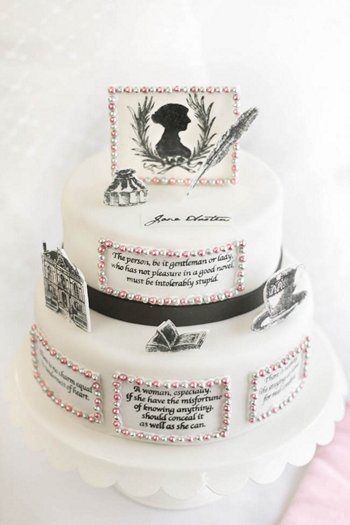 Celebrating Jane Austen Day 2014 with 75 Sensational Quotes That Every Janeite Should Not Live Without Jane Austen Wedding, Jane Austen Inspired, Literary Wedding, Book Cakes, Jane Austin, Tiered Cake, Themed Wedding Cakes, Twelfth Night, Wedding Dessert