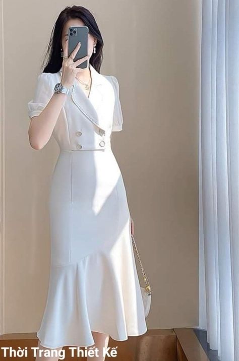 Ootd Korean Style Casual, Korean Fashion Dress Elegant, Korean Dress Elegant, Sunday Dress Outfit, Korean Fashion Women Dresses, Chinese Fancy Dress, Simple Frocks, Girls Dresses Sewing, Stylish Wedding Dresses