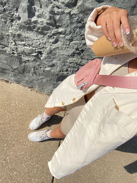 Sunday morning coffee shop. Oatmilk latte. Wearing a matching set from Amazon with a Lululemon belt bag Pink Belt Bag Outfit, Lululemon Belt Bag Pink, Pink Lululemon Belt Bag, Oatmilk Latte, Pink Belt Bag, Lulu Fits, Belt Bag Outfit, Lululemon Belt Bag, Lululemon Bags