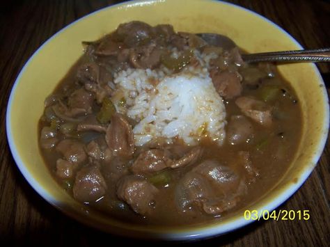 I love gizzards and hearts cooked this way best, I do also like them deep fried. When I made this last night I didn't eat it so I'll be posting a picture of the final dish tonight after I get home. I'm really looking forward to eating a bowl or three of this tonight :) Bon Appetite! Offal Recipes, Gizzards Recipe, Rice Photo, Turkey Giblets, Chicken Liver Recipes, Chicken Gizzards, Liver Recipes, Boiled Chicken, Hot Dog Recipes