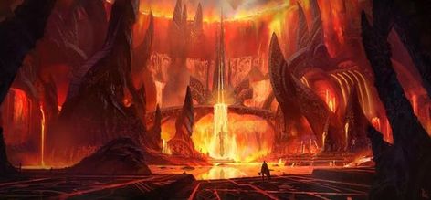 Fire Kingdom Fire Giant, Concept Art Landscape, Sci Fi Landscape, The Dark World, Biome, Fantasy Setting, Fantasy Places, Game Concept Art, Fantasy Concept Art