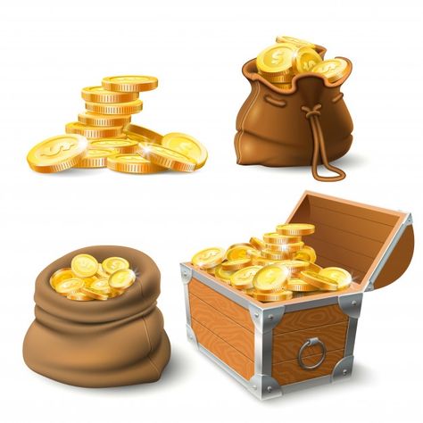 Golden coins stacks. coin in old sack, l... | Premium Vector #Freepik #vector #gold #money #metal #golden Background Money, Golden Coins, Money Icons, Game Gui, Golden Coin, Bags Game, Cartoon 3d, Gold Money, Game Interface