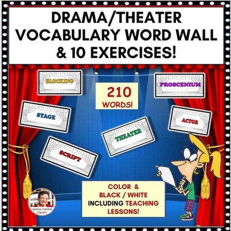 Drama Vocabulary Terms Word Wall 210 Posters 10 Vocab Games Acting Dialogue Acting Dialogue, Drama Vocabulary, Vocab Games, Drama Classroom, Theatre Classroom, Teaching Drama, Vocabulary Word Walls, Teaching Lessons, Drama Theatre