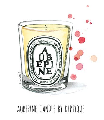 Armelle Tissier : Aubepine Candle by Diptyque Diptyque Candles Decor, Diptyque Decor, Candle Illustration, Girly Illustration, Diptyque Paris, Diptyque Candles, Header Ideas, Paris Illustration, Fashion Girly