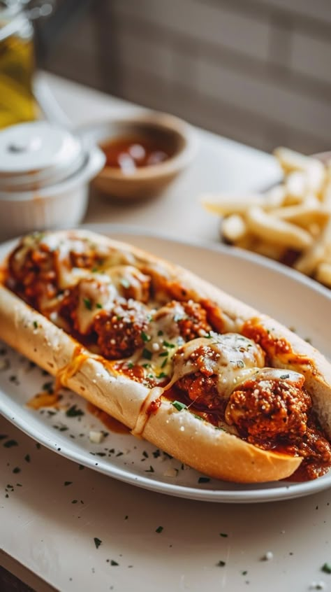 Skip the sandwich shop and sink your teeth into these homemade Italian meatball sub sandwiches. They're hearty, saucy, and insanely easy to make. Italian Meatball Sandwich, American Sandwich, Hoagie Sandwich Recipes, American Food Recipes Dinners, Italian Wraps, Homemade Meatball Sandwich Recipes, Sandwich Fillings Ideas, American Diner Food, Sub Sandwich