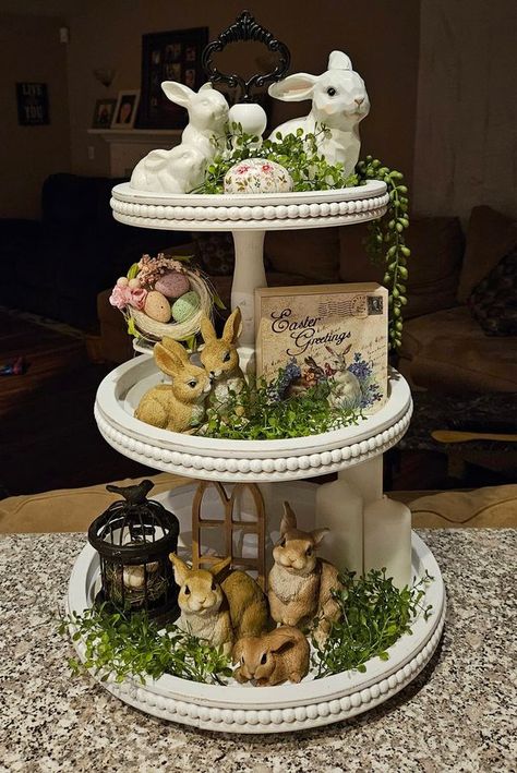 Tiered Tray Decorating & More | Here's my one and only Easter tiered tray | Facebook Tiered Tray Stand, Easter Tiered Tray, My One And Only, Happy Easter Everyone, Tiered Trays, Spring Easter Decor, Spring Easter, Easter Decor, Tiered Tray Decor