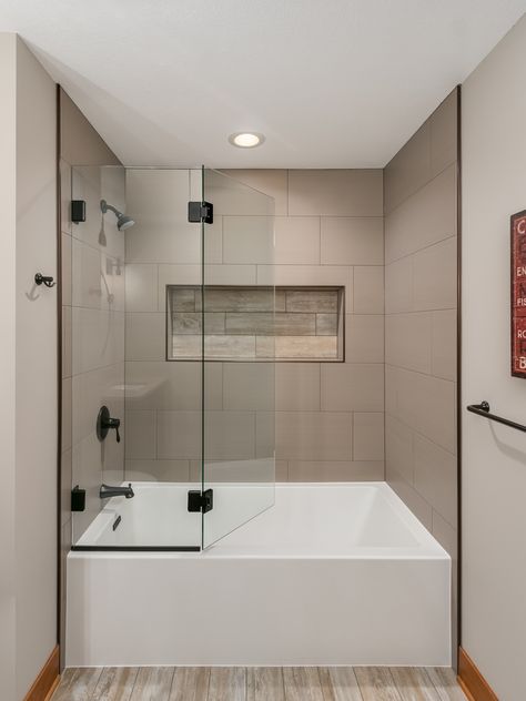 Enchanted Lane Whole Home Remodel - Beach Style - Bathroom - Minneapolis - by FBC Remodel | Houzz Deep Tub Shower Combo, Soaking Tub Shower Combo, Laundry Inspiration, Freestanding Bathtub Shower, Bathroom Rehab, Bathroom Tub Shower Combo, Big Bathtub, Bathtub Shower Combo, Deep Tub