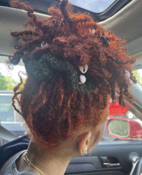 Copper Red Locs Black Women, Ginger Starter Locs, Copper Locs Black Women, Ginger Locs, Blonde Instagram, Green Scrunchie, Beautiful Dreadlocks, Short Locs, Short Locs Hairstyles