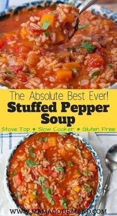 Food Slow Cooker, Stuffed Pepper, Pepper Soup, Stuffed Pepper Soup, Crock Pot Soup, Slow Cooker Soup, Easy Soup Recipes, Easy Soups, Peppers Recipes