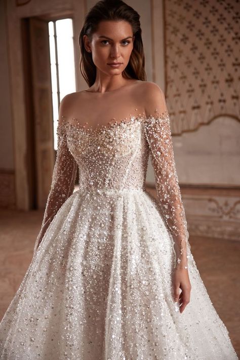 Latest Wedding Gowns 2024, Latest Wedding Gowns, Tailored Wedding Dress, Illusion Wedding Dress, Long Sleeve Bridal Gown, Milla Nova, Sparkly Wedding Dress, Fancy Wedding Dresses, Dream Wedding Ideas Dresses