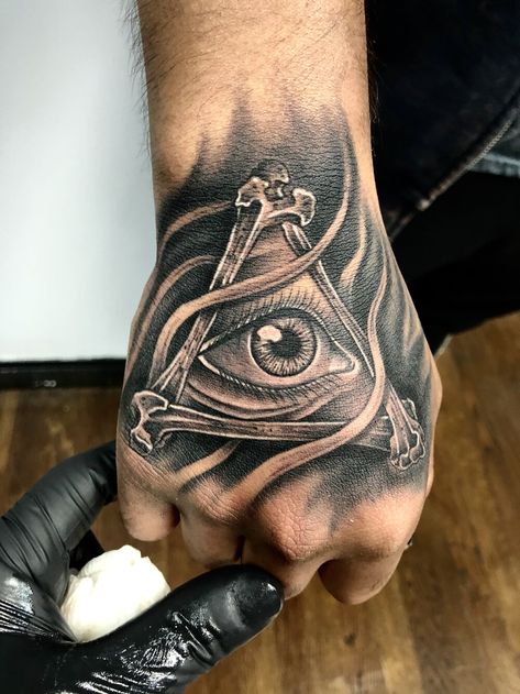 Illuminate Hand Tattoo, Hand Tattoos Cover Up, Eye On Hand Tattoo, Eye Tattoo On Hand Men, Eye Tattoo Hand, Mens Hand Tattoos Ideas, Eye Tattoo On Hand, Hudson Tattoo, Illuminate Tattoo