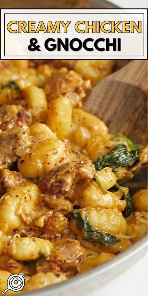 Creamy Chicken and Gnocchi is a one-pot meal that's full of flavor and comfort and is also a quick and easy weeknight dinner. Chicken And Gnocchi Casserole, Instapot Chicken Gnocchi, Crockpot Chicken Gnocchi Recipes, Chicken Pot Pie With Gnocchi, One Pot Gnocchi Chicken Pot Pie, Gnocchi With Cream Sauce, Creamy Chicken And Gnocchi Skillet, Chicken And Gnocci Meals, Chicken Bacon Ranch Gnocchi