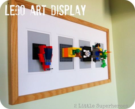 Lego art display by 2 Little Superheroes Lego Wall Art, Lego Wall, Lego Display, Creation Art, Lego Room, Lego Storage, Diy House Projects, Lego Art, Cool Diy Projects