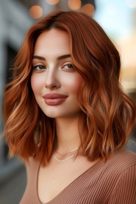 Brunette To Red Hair Balayage, Auburn Lob, Red Hair Lob, Red Hair Bob, Natural Red Hair Color, Red Hair Cuts, Golden Auburn Hair, Dynamic Hair, Medium Length Red Hair