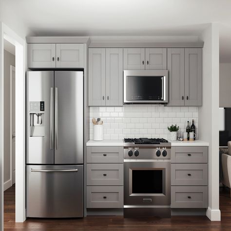 Washington Base Cabinets in Gray – Kitchen – The Home Depot Grey Shaker Kitchen Cabinets, Stock Kitchen Cabinets, Home Depot Kitchen, Silver Kitchen, Light Gray Cabinets, Shaker Kitchen Cabinets, Basement Kitchen, Gray Cabinets, Grey Kitchen Cabinets