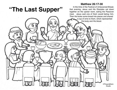 The Last Supper The Last Supper Coloring Page, Last Supper Coloring Page Free Printable, Last Supper Activity, Last Supper Meal, Last Supper Coloring Page, Supper Meal Ideas, Church Activities For Kids, Lds Sacrament, Easter Bible Crafts