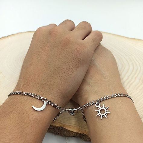 Sun And Moon Bracelet Couple, Cute Couple Jewelry, Promise Bracelet For Couples, Sun And Moon Bracelet, Couples Jewelry Bracelets, Watch Hacks, Matching Jewelry For Couples, Bond Bracelet, Keep Bracelet