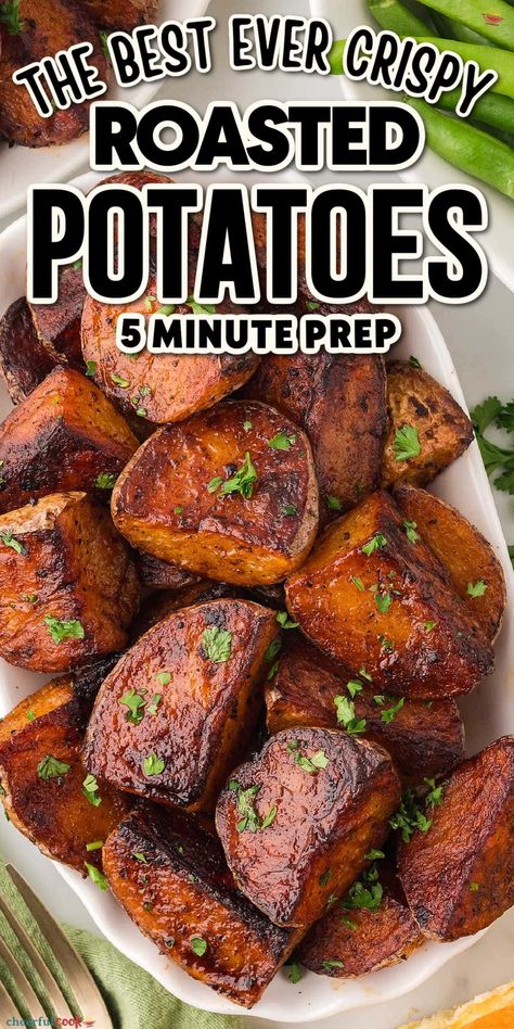 Our perfectly seasoned Roasted Potatoes are extra crispy on the outside, tender on the inside, and packed with simple flavors. They’re one of the best Roasted Potatoes recipes and perfect for any meal! Try these oven baked golden potatoes with your next dinner. #CheerfulCook #SeasonRoastedPotatoes #PaprikaPotatoesOven #OvenBakedGoldenPotatoes #BakedSeasonedPotatoes ♡ cheerfulcook.com Baked Golden Potatoes, Roasted Gold Potatoes, Roasted Potatoes Recipes, Roasted Golden Potatoes, Best Roasted Potatoes, Beef And Noodles Crockpot, Seasoned Roasted Potatoes, Oven Roasted Potatoes Easy, Crispy Roasted Potatoes