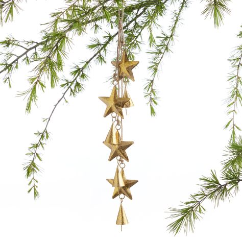 Gold Metal Star And Bell Cluster Ornament - World Market Poseidon Altar, Modern Traditional Christmas, Little Women Christmas, Christmas Doorway, Celestial Christmas, Harry Potter Tree, Mcm Christmas, Wood Signage, Tahoe House