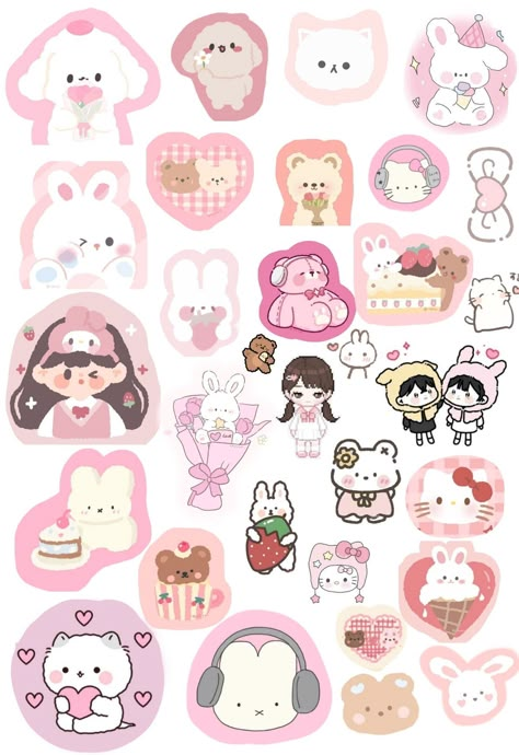 Cute Kawaii Printable Stickers, Pink Cute Stickers Printable, Pink Stickers For Journal, Aesthetic Stickers Printable For Journal, Cute Printable Stickers Kawaii, Pink Aesthetic Stickers Printable, Pink Stickers Png, Kawaii Stickers Printable Scrapbooking, Cute Stickers Printable Aesthetic