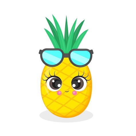 Pineapple Cartoon Drawing, Pineapple Cute Drawing, Cute Summer Illustration, Pineapple Character, Pineapple Cartoon, Smile Character, Character Eyes, Cute Cartoon Food, Pineapple Clipart