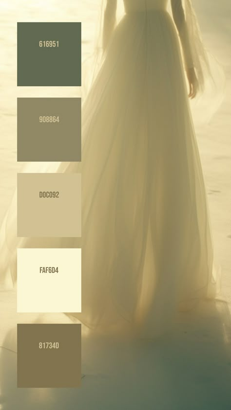 Colors:
616951
908864
D0C092
FAF6D4
81734D Ethereal Color Palette, Colour Hex Codes, Dreamy Color Palette, Pantone Palette, Hue Color, Light Photo, Hex Color Codes, Hex Codes, Golden Light