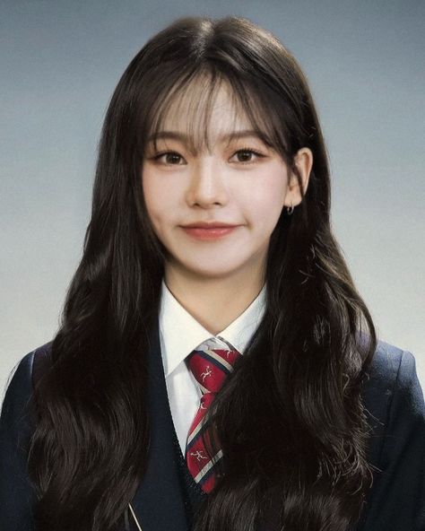 Karina School, Student Id Photo, Kpop Id, Aespa Edit, Yearbook Photoshoot, Student Id, Kpop Hair, Yearbook Photos, Id Photo