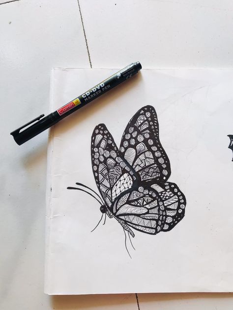 butterfly Pen Art Butterfly, Butterfly Pen Drawing, Butterfly Sketch, Notebook Drawing, Butterfly Drawing, Dark Art Drawings, Pen Sketch, Stippling, Pen Art