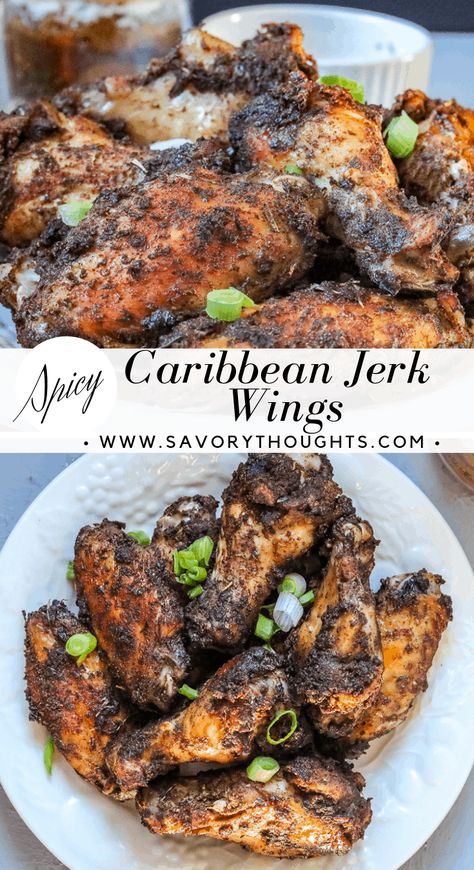 Jamaican Jerk Chicken Wings, Jerk Chicken Wings, Jerk Chicken Recipe, Jamaican Jerk Chicken, Jamaican Dishes, Jamaican Jerk, Baked Chicken Wings, Island Food, Jerk Chicken