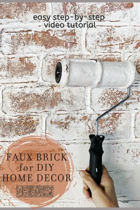 Try a DIY faux brick finish to create a brick accent wall! With the IOD Brick Texture Roller, you can easily DIY faux brick fireplace, makeover a wall, DIY faux brick backsplash, or create a brick texture on an ugly floor. Visit the Iron Orchid Designs website for a step-by-step video tutorial to see how to do this easy DIY home decor project! Faux Brick Accent Wall, Diy Faux Brick Wall, Faux Brick Backsplash, Fake Brick, Brick Accent Wall, Distressed Decor, Brick Accent Walls, Brick Fireplace Makeover, White Wash Brick