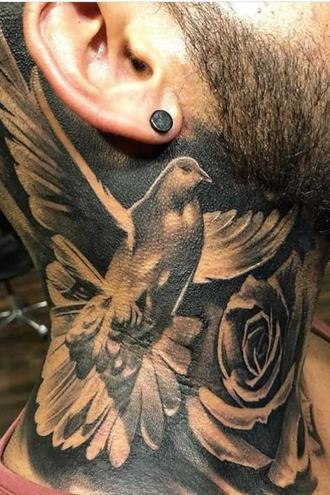 29 Bird Neck Tattoo Ideas: Freedom & Symbolism Dove Neck Tattoo, Pigeon Tattoo, Front Neck Tattoo, Full Neck Tattoos, Best Neck Tattoos, Side Neck Tattoo, Tattoos Infinity, Throat Tattoo, Dove Tattoo