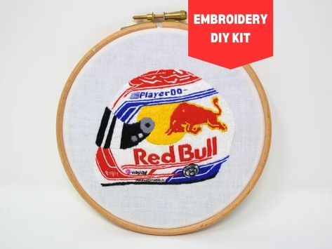 Embroidery Kit Max Verstappen 2023 Helmet 6 Inch Hoop - Etsy F1 Embroidery, Split Stitch, Long And Short Stitch, Wooden Embroidery, 9th October, Wooden Embroidery Hoops, Types Of Stitches, Interesting Design, Orders Shipped