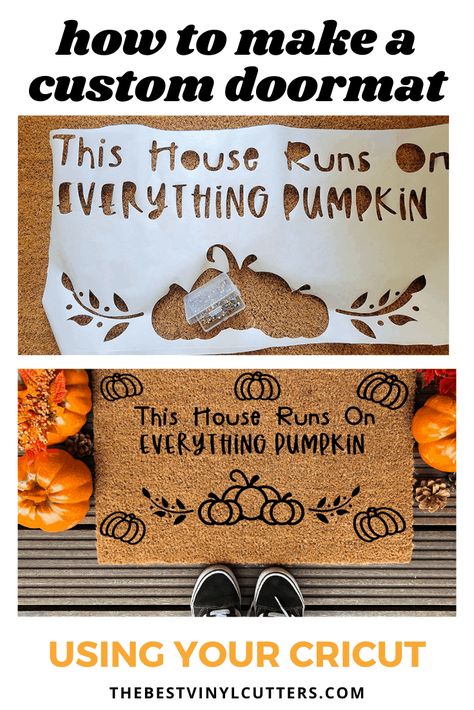 Check out our detailed tutorial to learn how to make a custom doormat using your Cricut or Silhouette! Making a custom doormat is so simple, you just need some freezer paper, a plain doormat and outdoor paint. You can use your Cricut Explore, Maker or Joy machines to cut your design. #CustomDoormat #DIYStencil Cricut Doormat, Freezer Paper Stenciling, Pumpkin Uses, Cricut Stencils, How To Make Stencils, Freezer Paper, Outdoor Paint, Custom Doormat, Diy Cricut