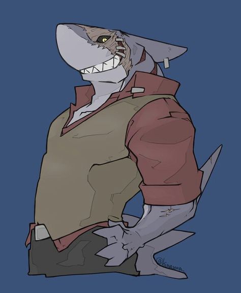 Shark Man Character Design, Anthro Shark, Fish Character, Humanized Animals, Skull Crushers, Hazbin Hotel Oc, Animal Character Design, King Shark, Monster Collection