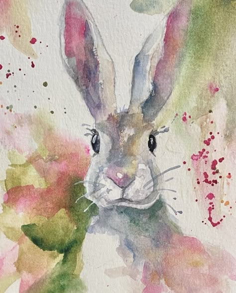 Whimsical Easter Art, Spring Watercolor Art, Watercolor Easter Bunny, Hand Painted Easter Cards, Easter Watercolor Cards Ideas, Easter Watercolor Paintings, Bunny Watercolor Painting Easy, Watercolor Bunnies Easy, Easter Watercolor Paintings Easy